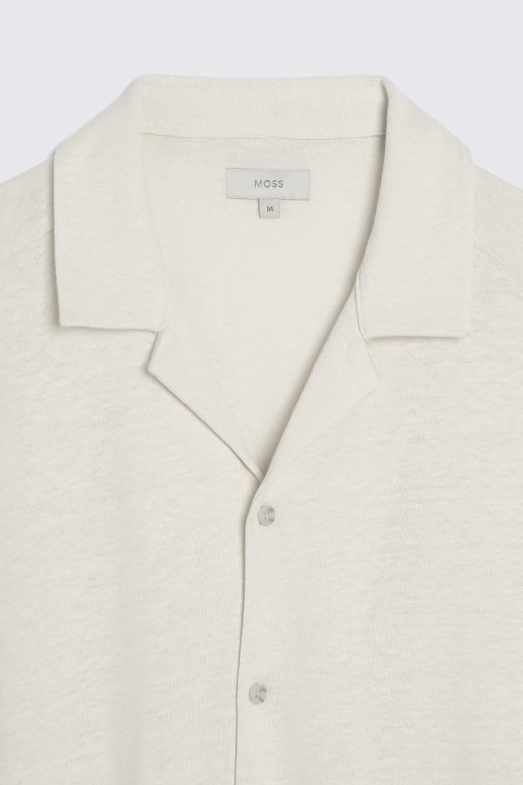 Off White Linen Blend Knitted Cuban Collar Shirt