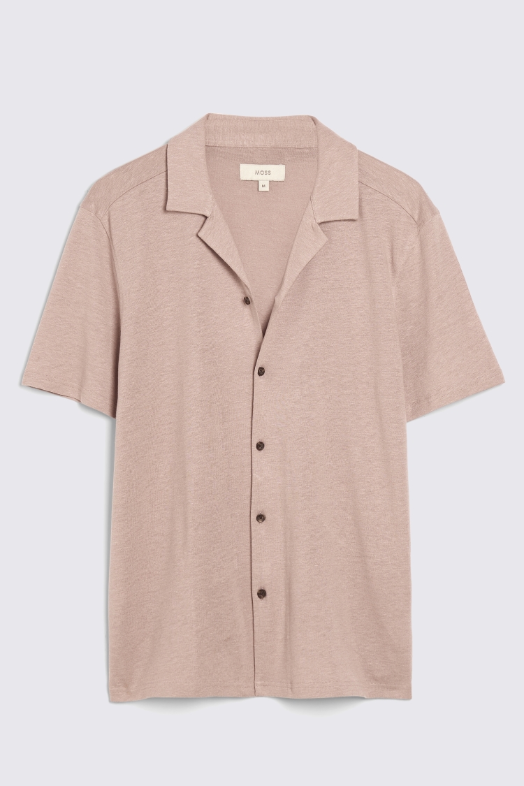 Pink Linen Blend Knitted Cuban Collar Shirt