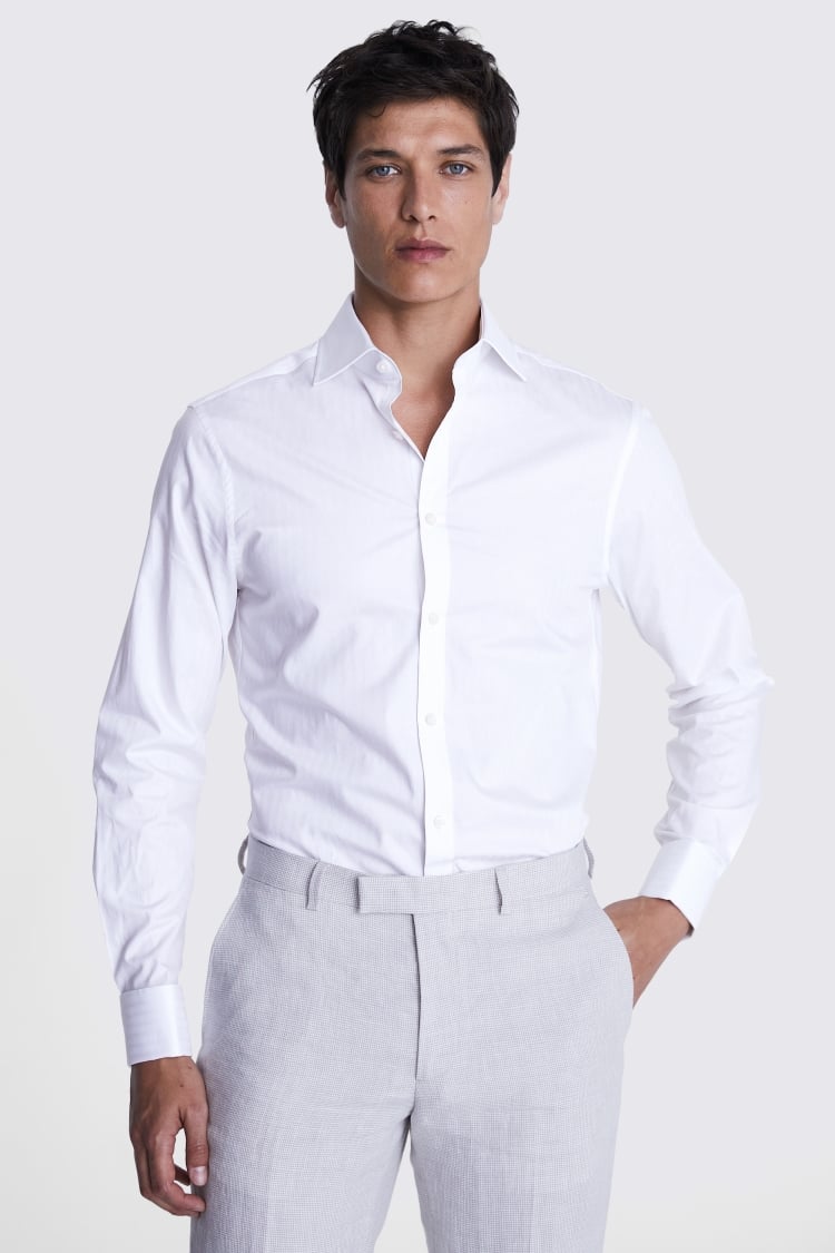 Men's White Pleat Front Fitted Slim Evening Shirt - Double Cuff