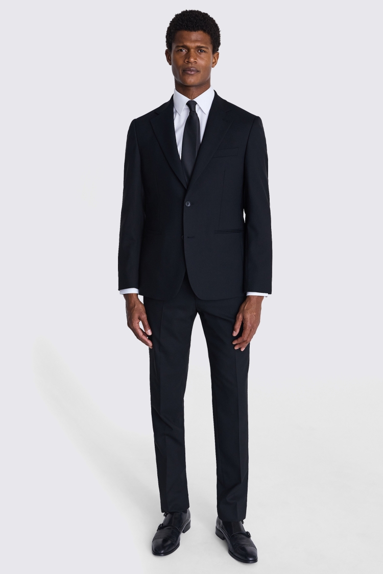 Italian Tailored Fit Black Half Lined Suit