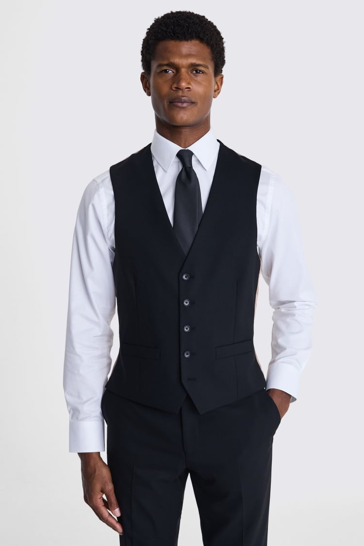 Italian Tailored Fit Black Half Lined Vest