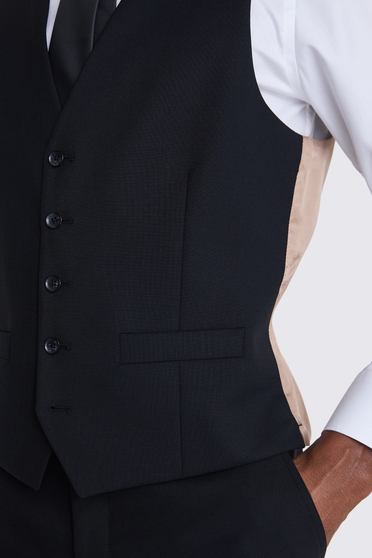 Italian Tailored Fit Black Half Lined Waistcoat