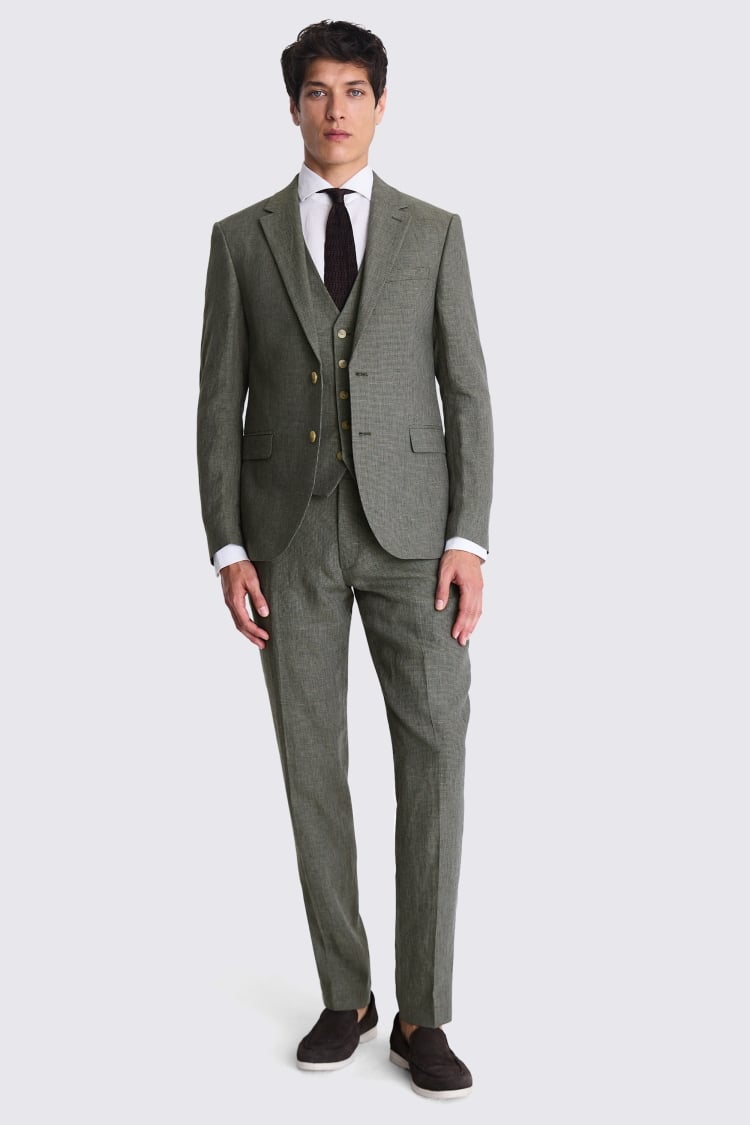 Slim Fit Green Puppytooth Linen Suit