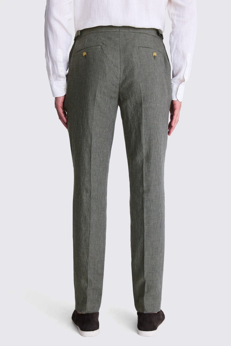Slim Fit Green Puppytooth Linen Trousers