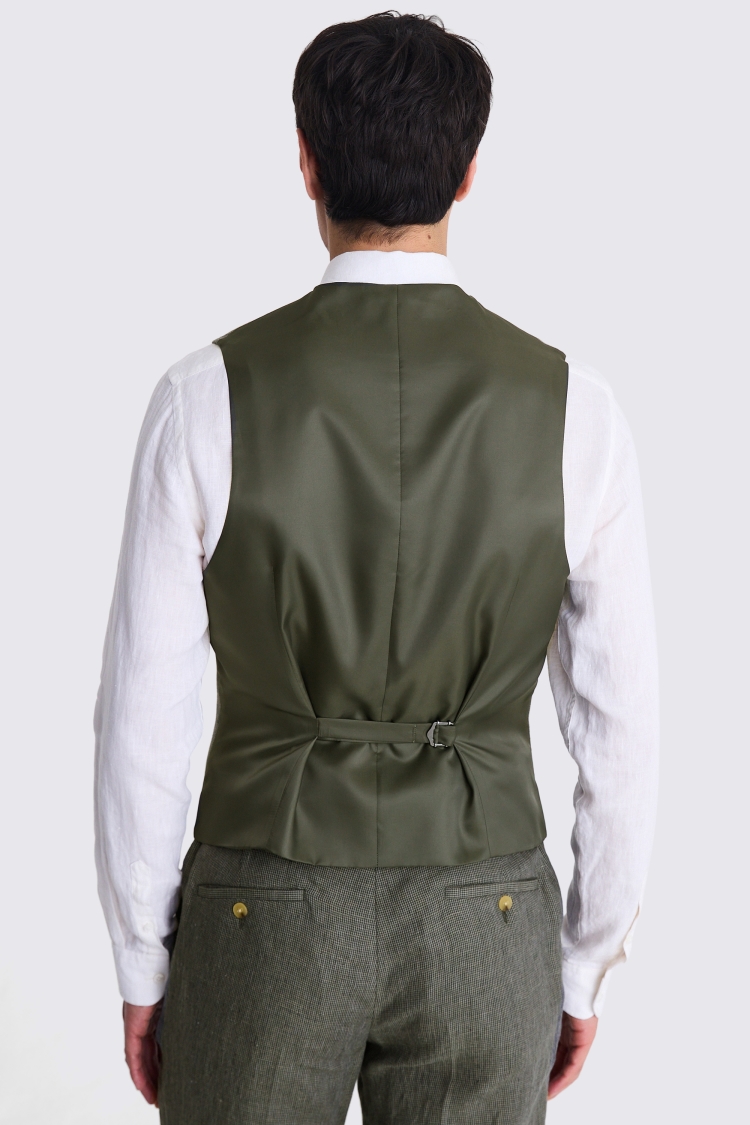 Slim Fit Green Puppytooth Linen Vest 