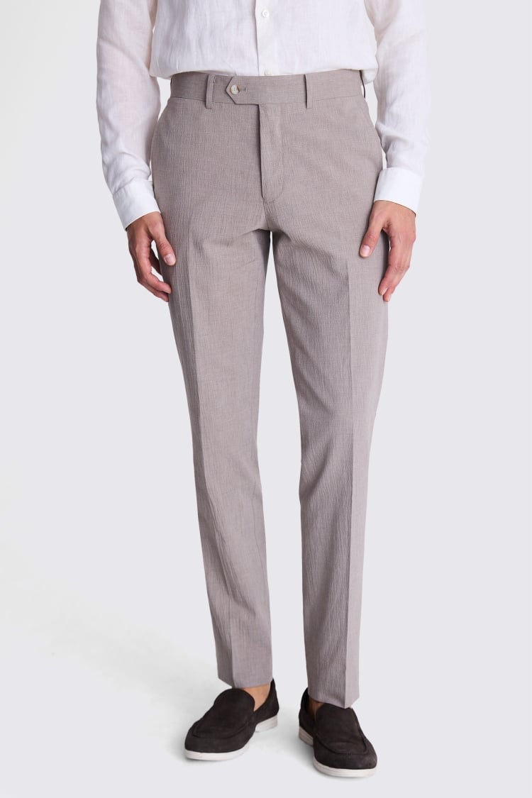 Tailored Fit Taupe Seersucker Trousers