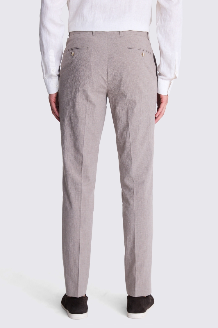 Tailored Fit Taupe Seersucker Trousers