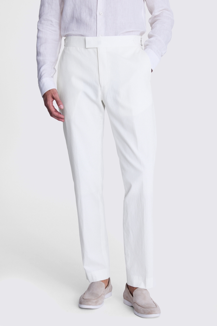 Tailored Fit White Seersucker Pants