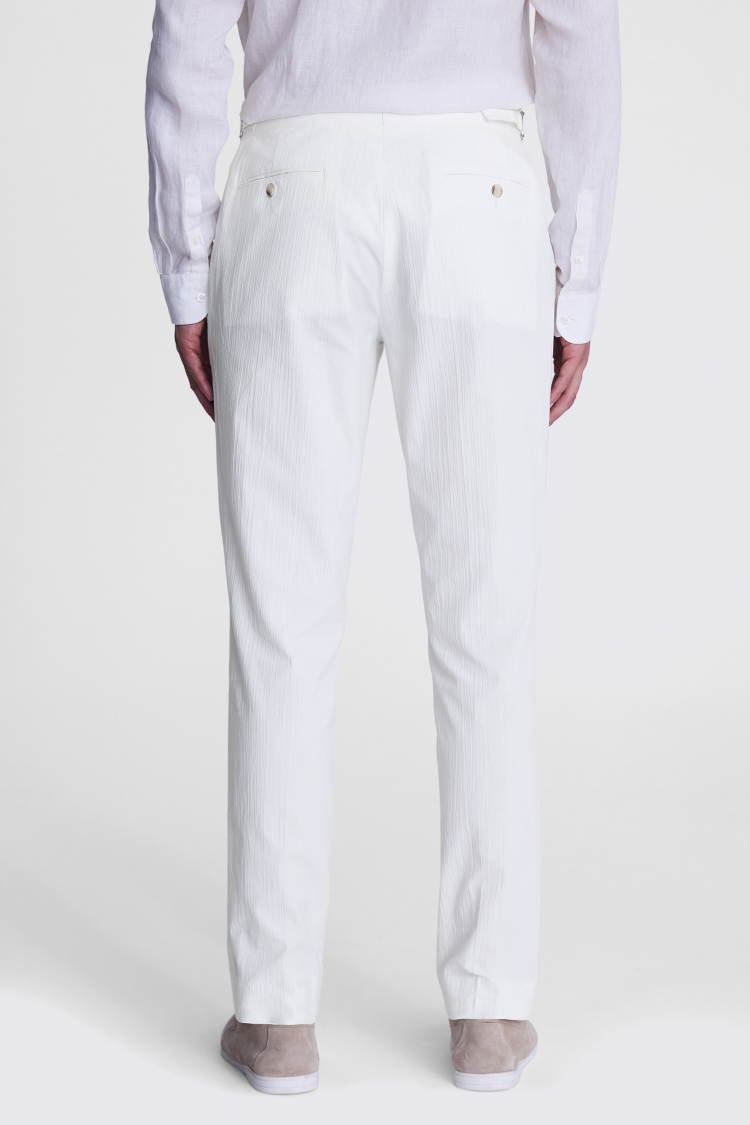 Tailored Fit White Seersucker Trousers