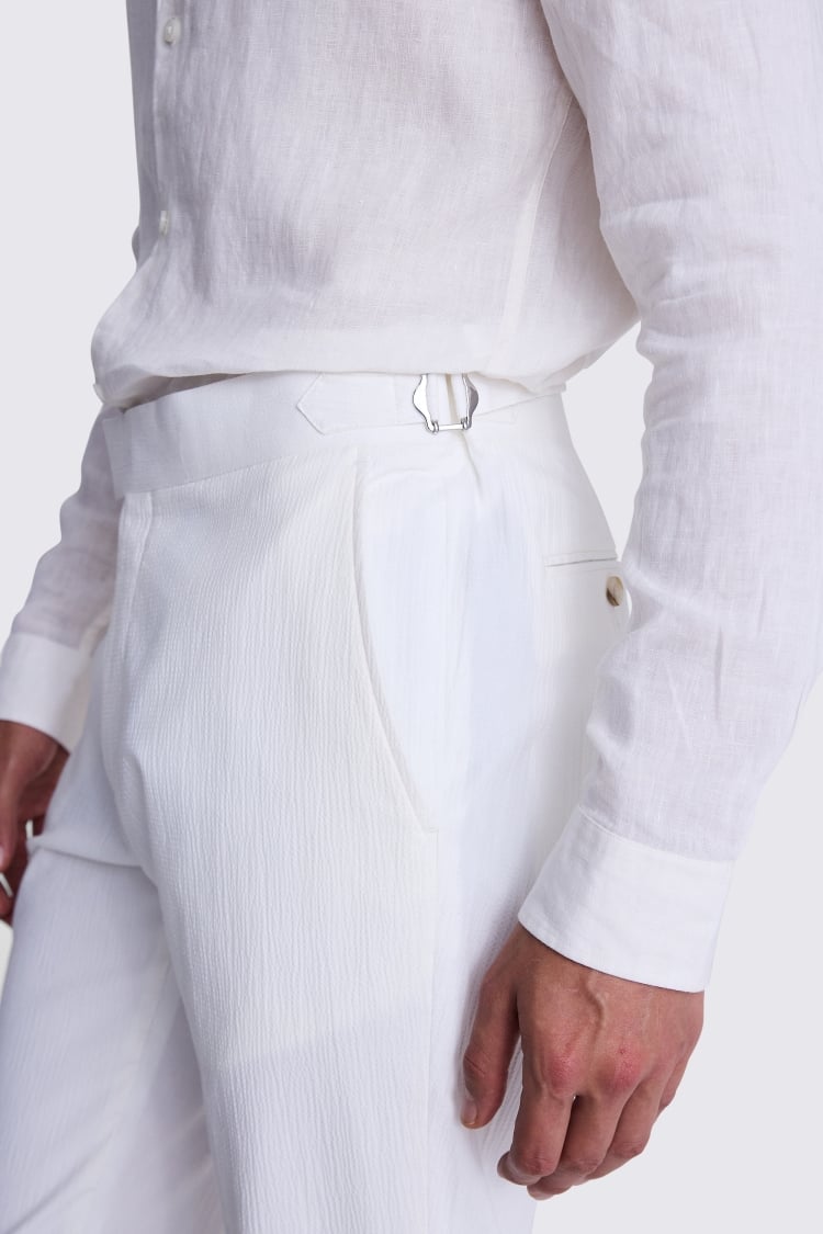 Tailored Fit White Seersucker Trousers