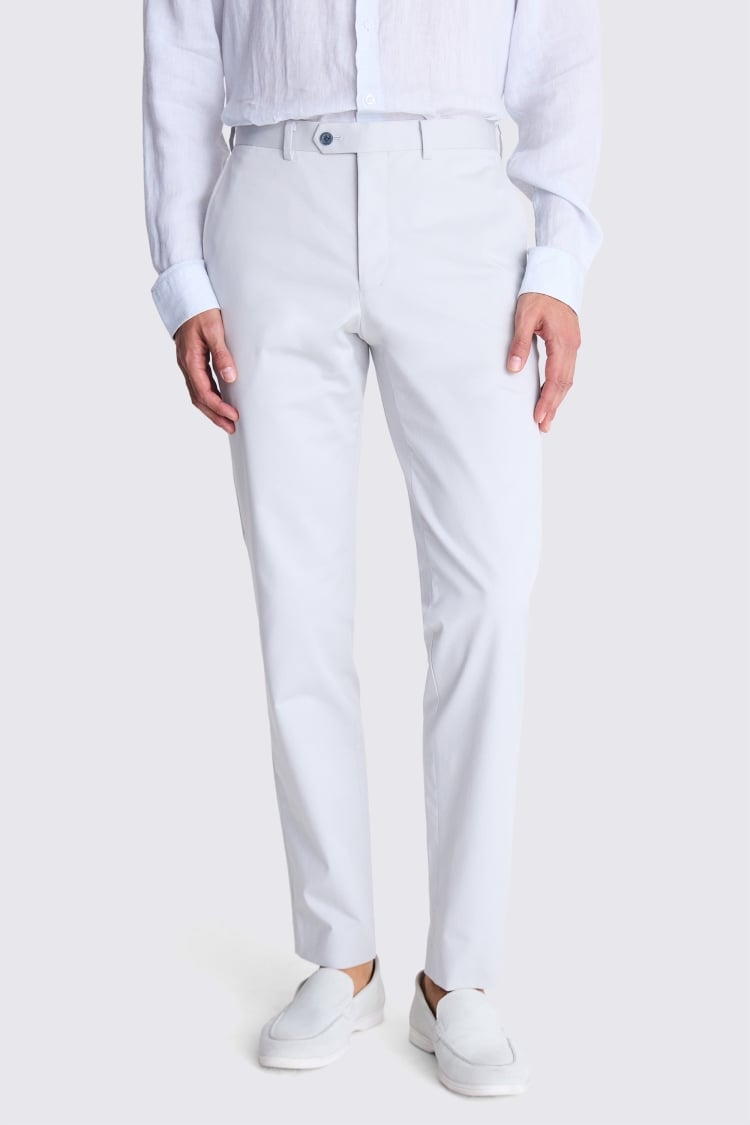Tailored Fit Light Grey Cotton Trousers