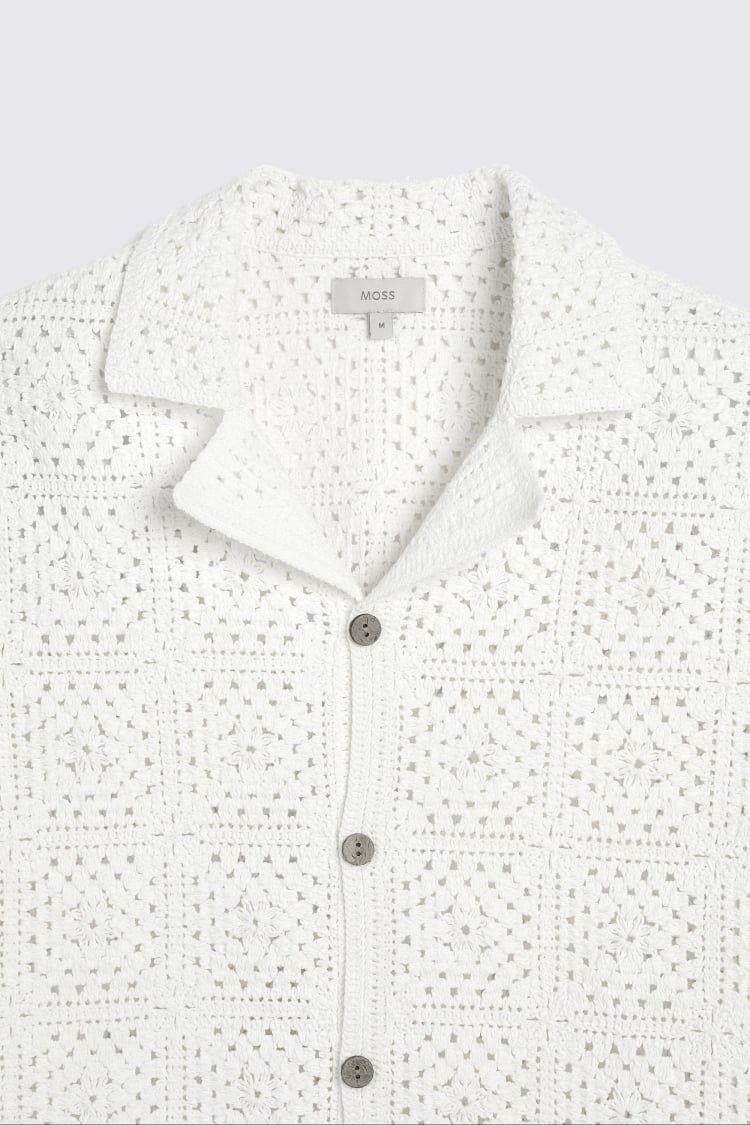 Off White Crochet Cuban Shirt