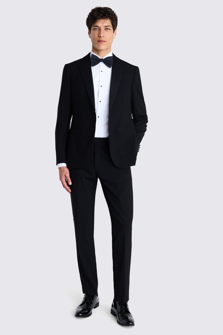 Slim Fit Black Wool Notch Lapel Tuxedo