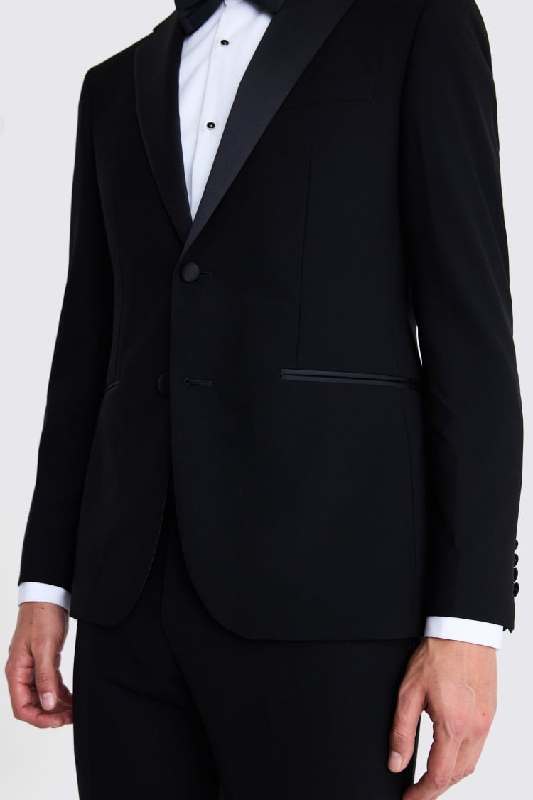 Slim Fit Black Wool Notch Lapel Tuxedo