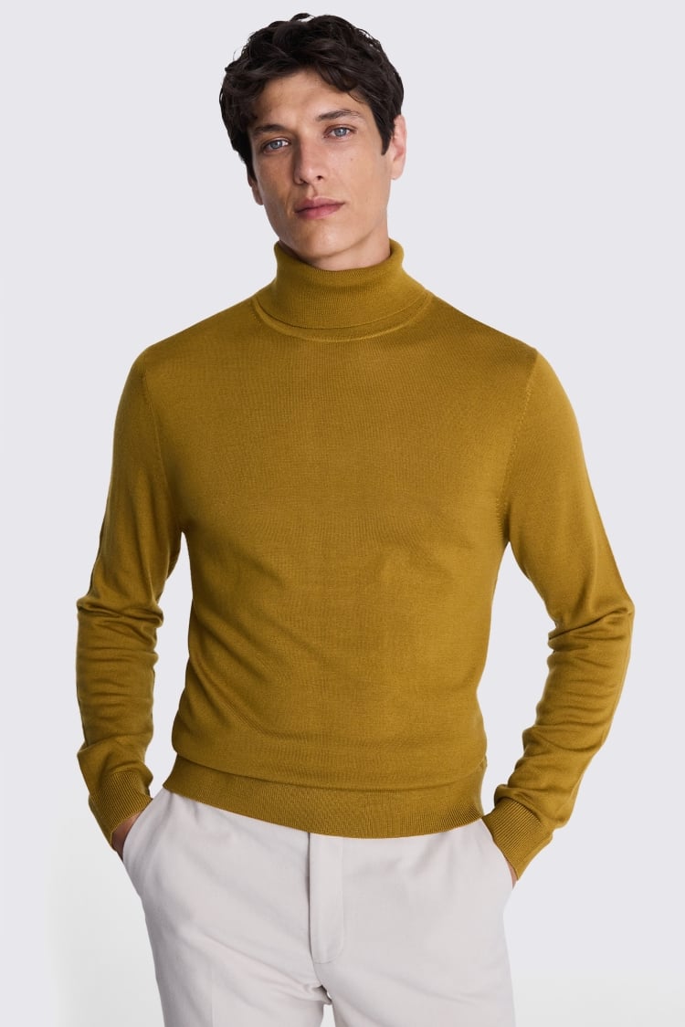 Old Gold Merino Roll Neck Jumper