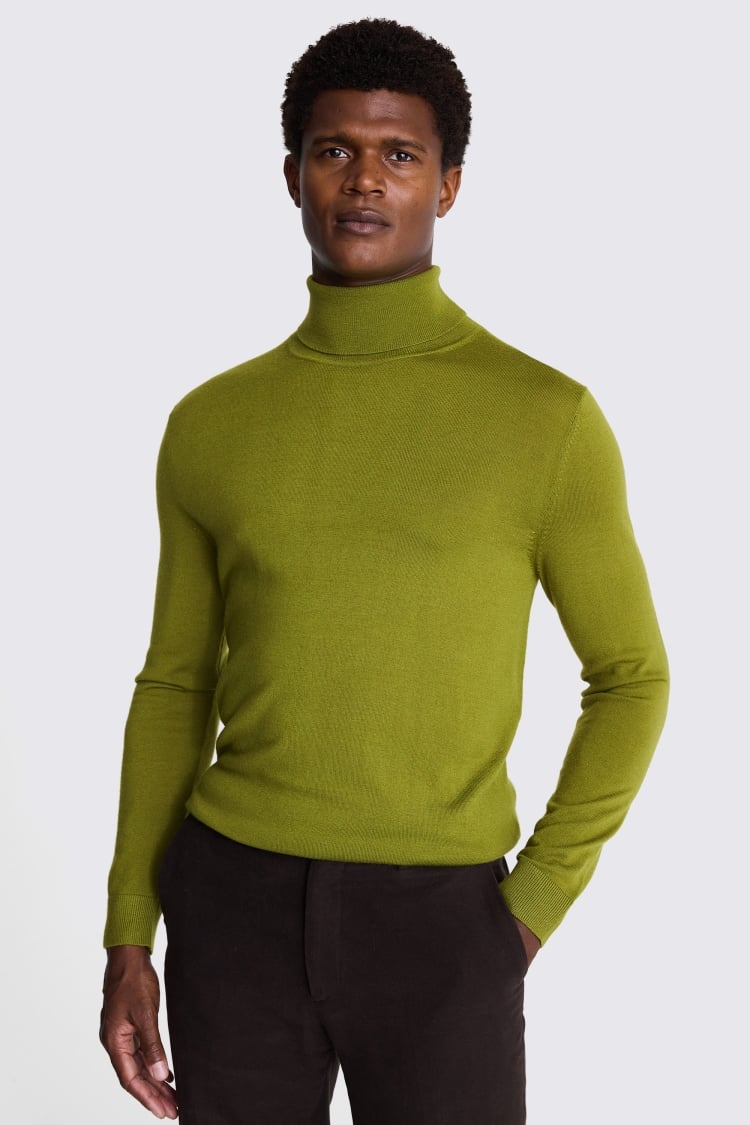 Olive Green Merino Roll-Neck Jumper