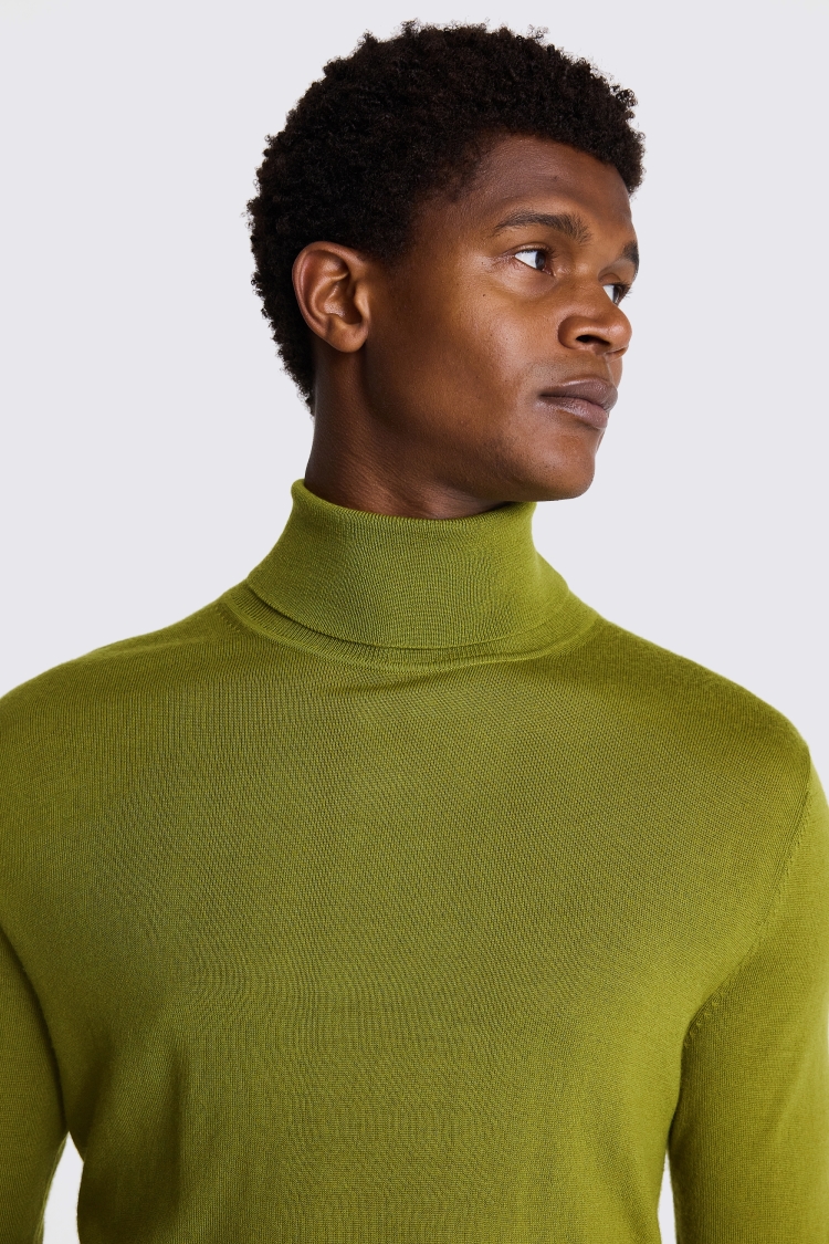 Olive Green Merino Roll Neck Jumper