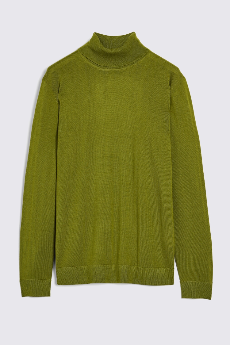 Olive Green Merino Roll-Neck Jumper