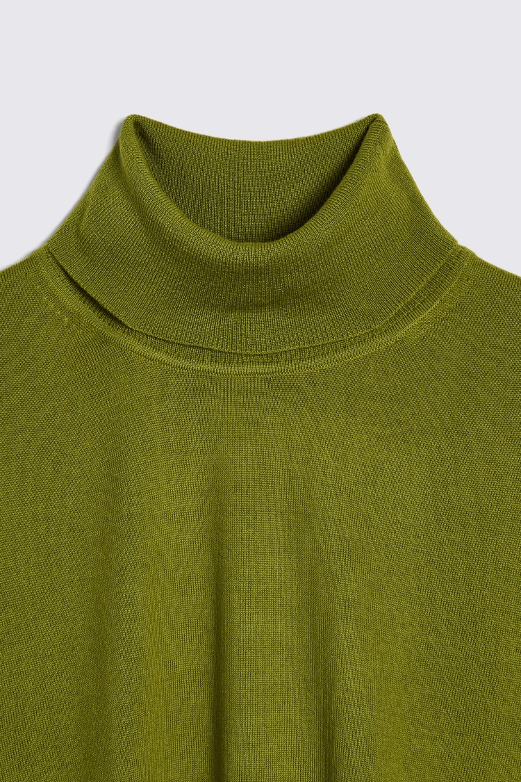 Olive Green Merino Roll-Neck Jumper