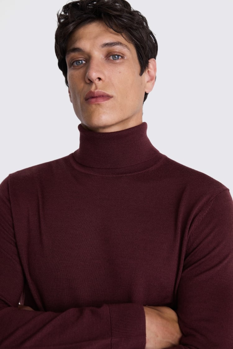 Cerise Merino Roll-Neck Jumper