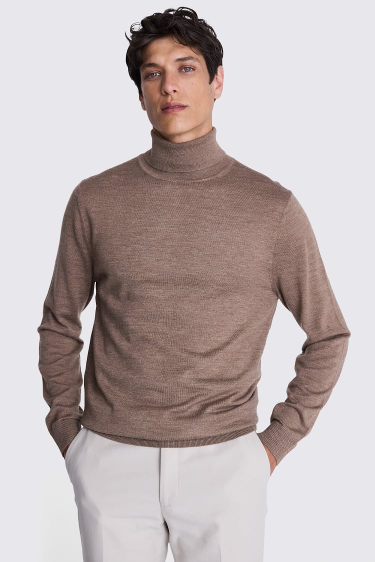 Mocha Merino Roll-Neck Jumper