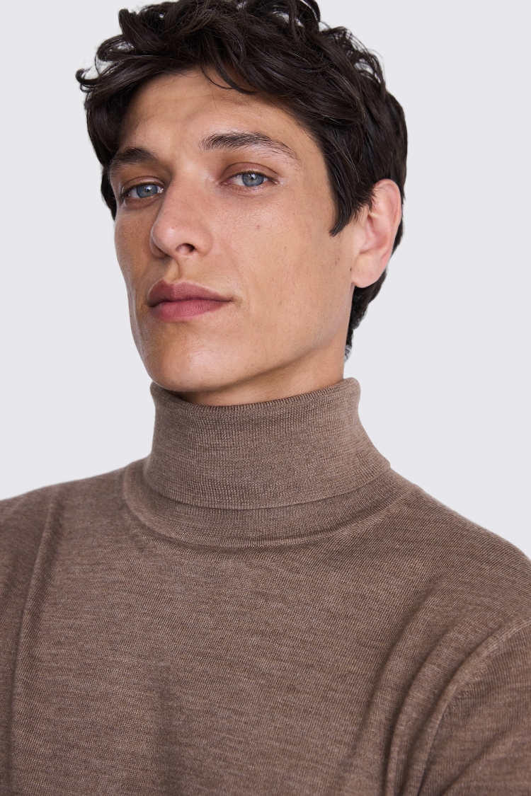 Mocha Merino Roll-Neck Jumper