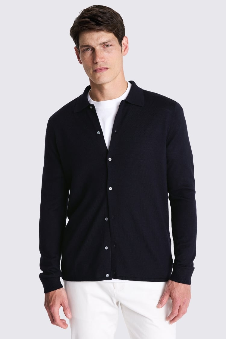 Navy Merino Button Through Shirt