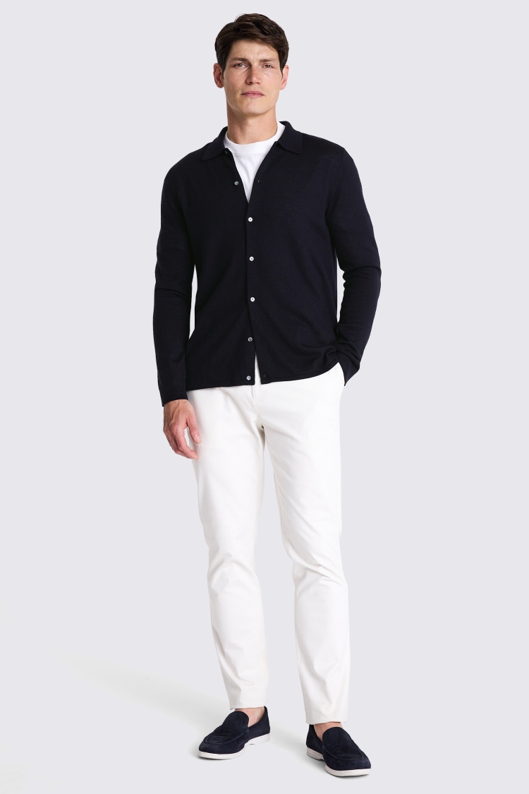 Navy Merino Button Down Shirt