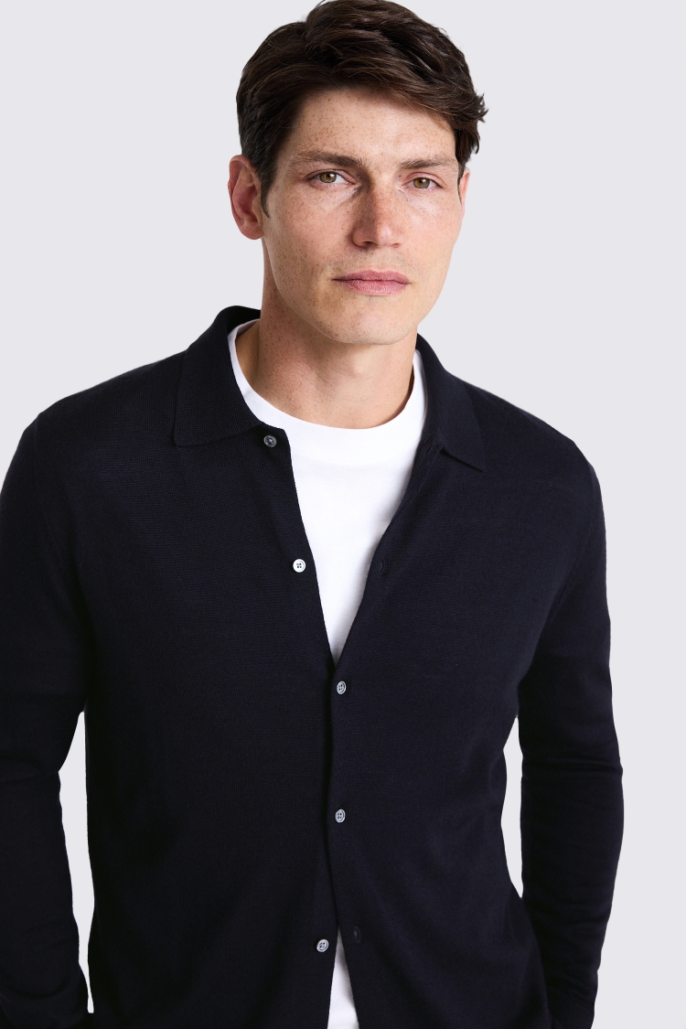 Navy Merino Button Down Shirt