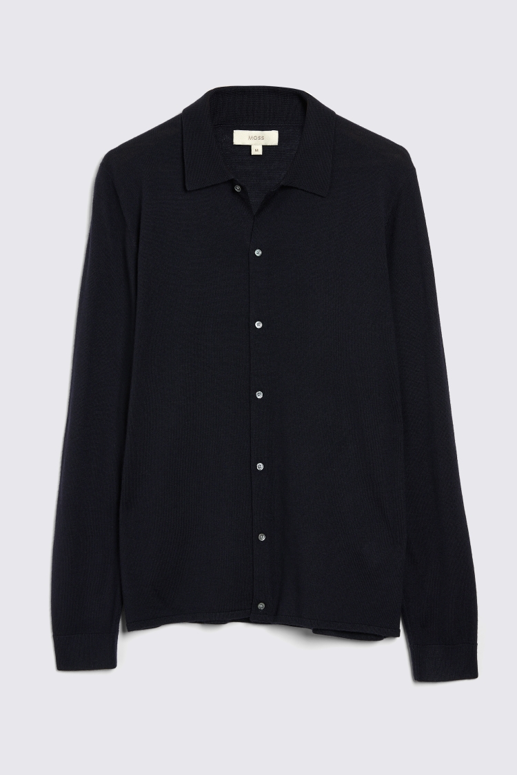 Navy Merino Button Down Shirt