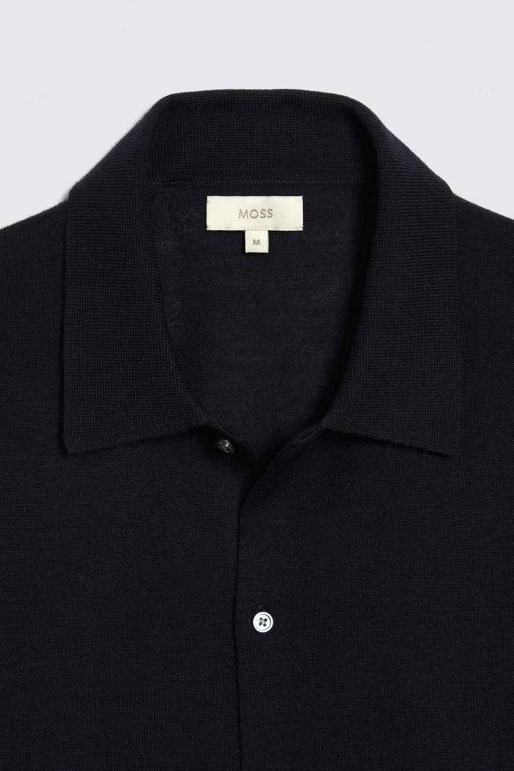 Navy Merino Button Down Shirt