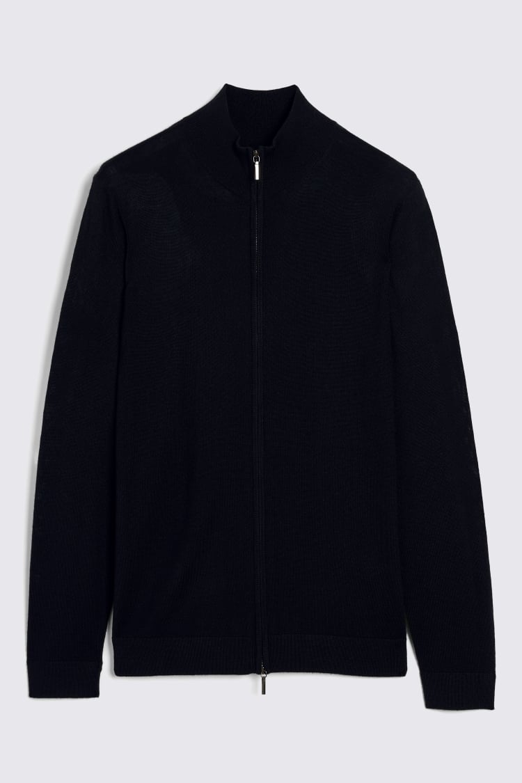 Black Merino Zip Down Funnel-Neck