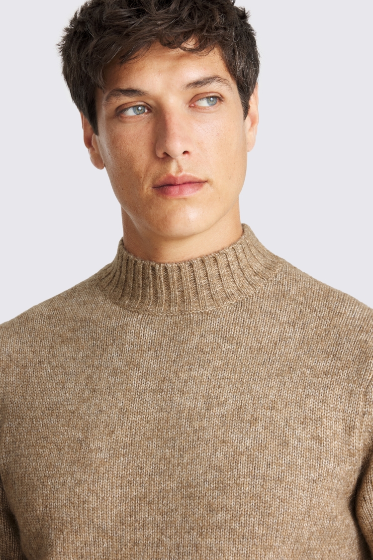 Camel Chunky Mock Neck Jumper