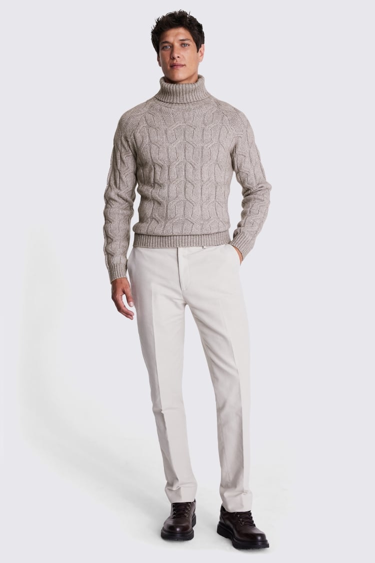 Taupe Cable Roll-Neck Jumper