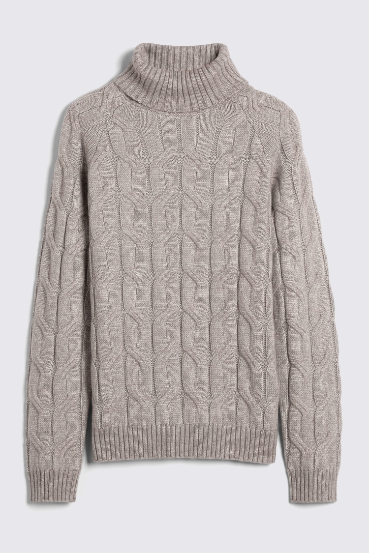 Taupe Cable Roll-Neck Jumper