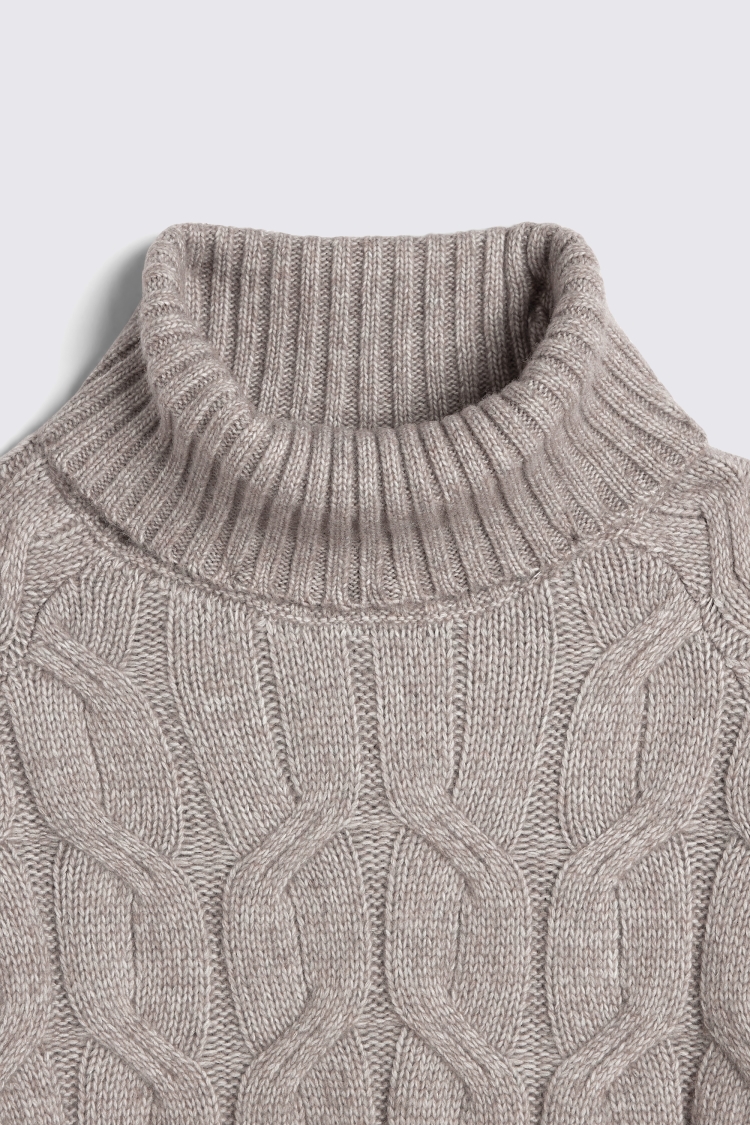 Taupe Cable Roll-Neck Jumper