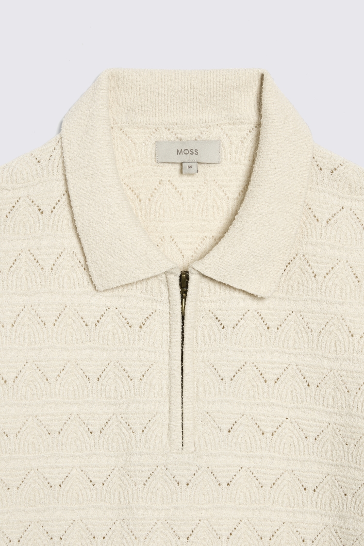 Ecru Cable Bouclé Zip Polo