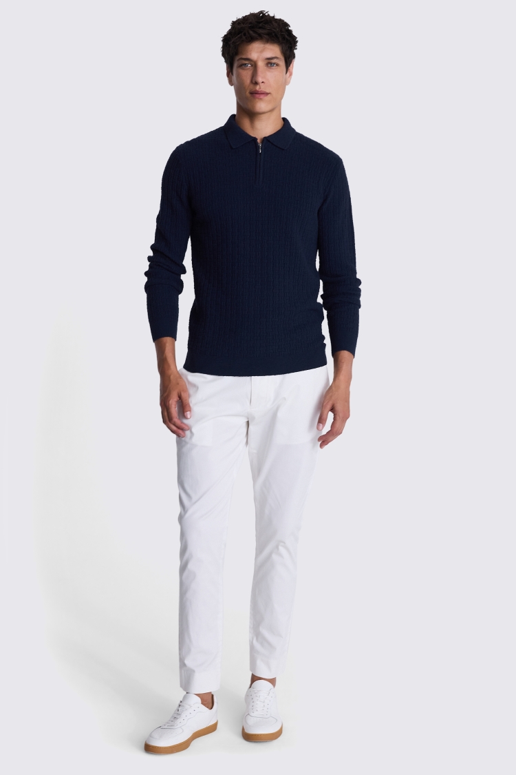 Navy Bouclé Zip Polo