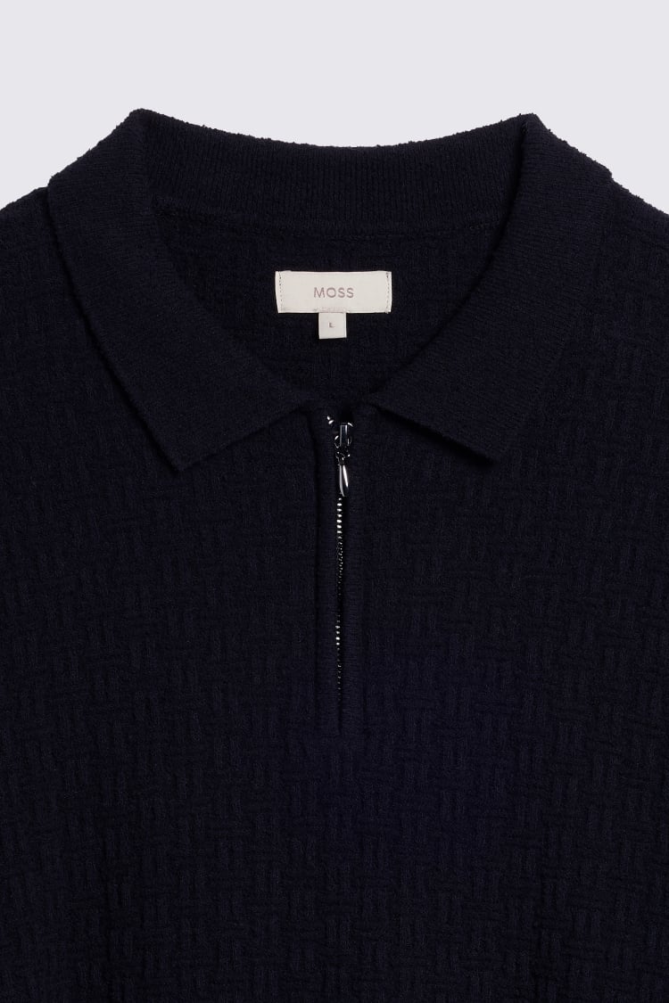 Black Boucle Zip Polo