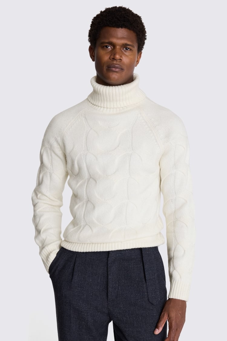 Ecru Cable Roll Neck Jumper