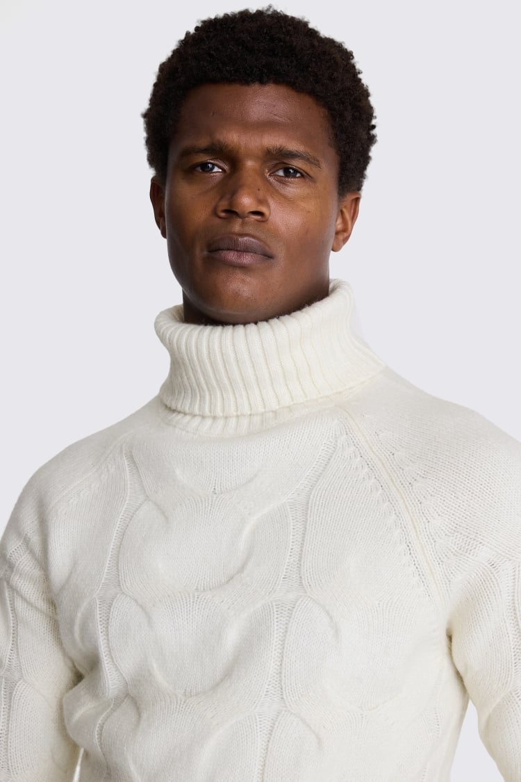 Ecru Cable Roll Neck Jumper