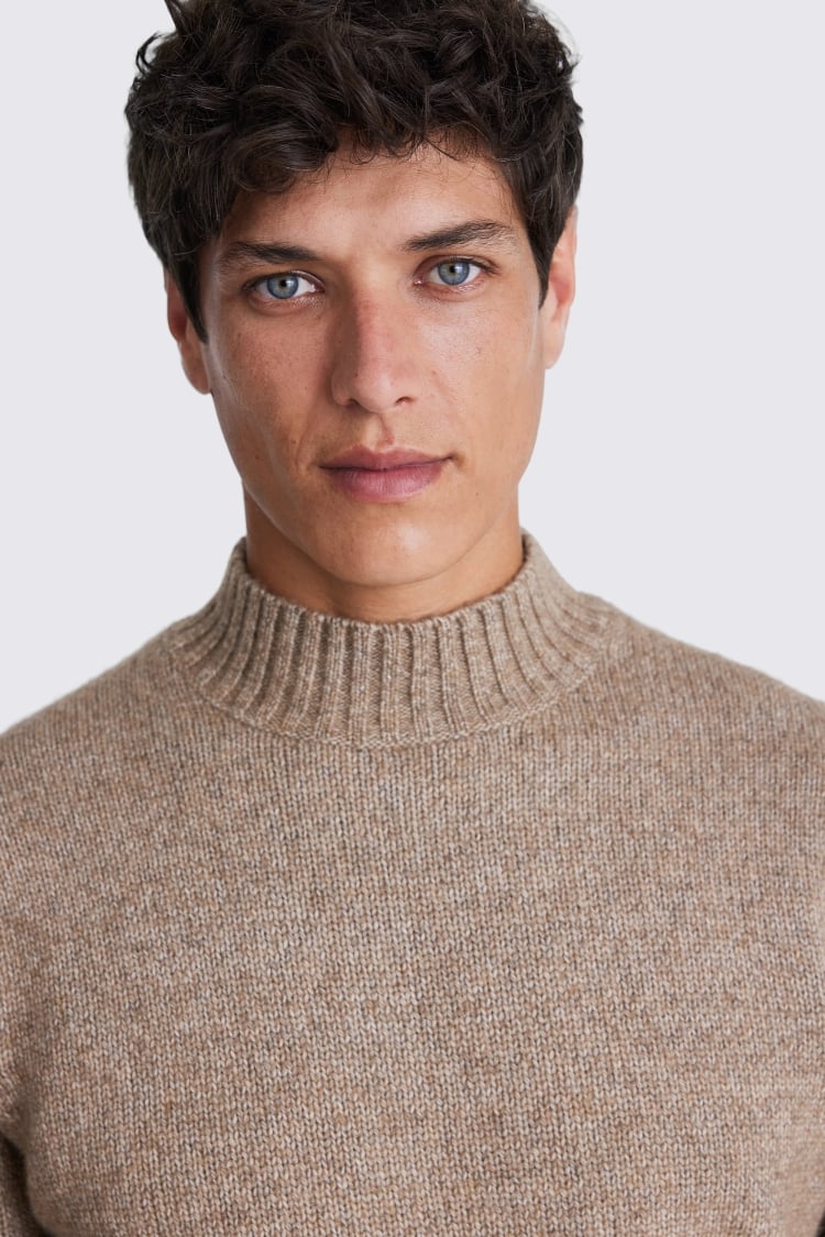 Camel Melange Chunky Mock-Neck Jumper