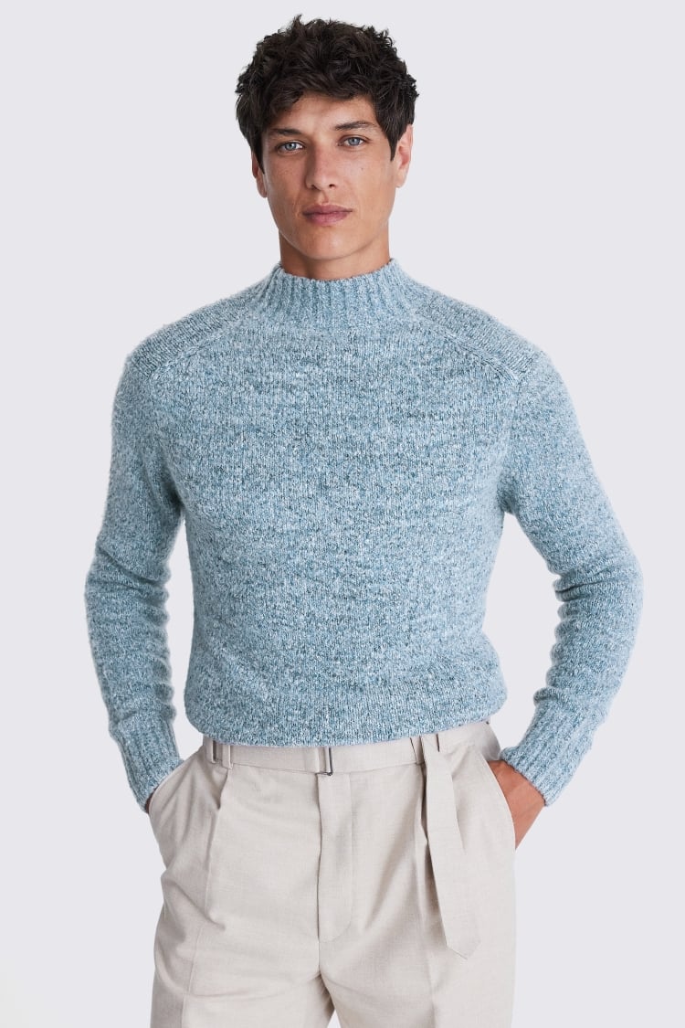 Blue Chunky Mock-Neck Jumper