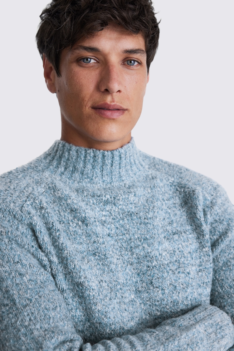 Blue Chunky Mock-Neck Jumper