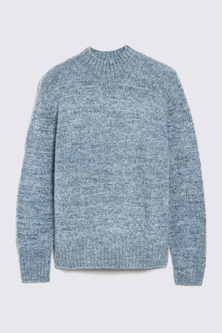 Blue Chunky Mock-Neck Jumper