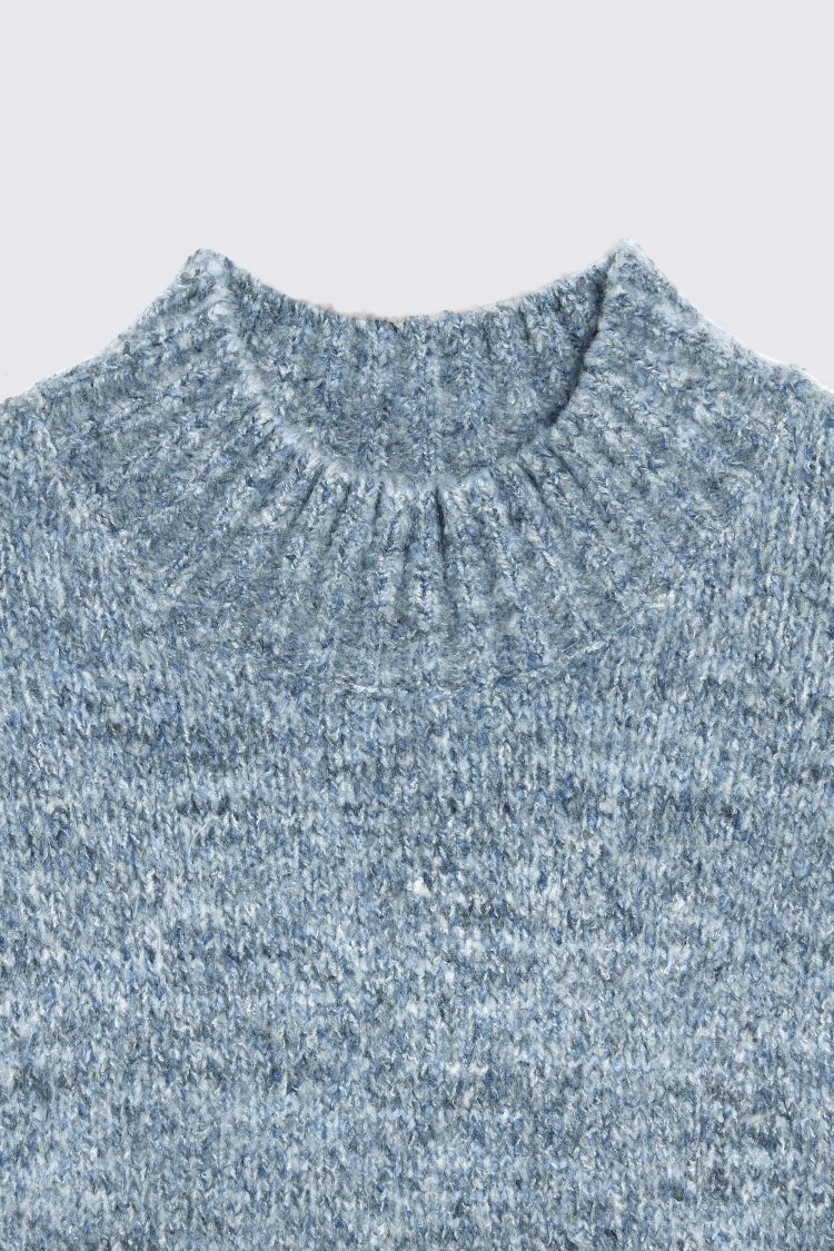 Blue Chunky Mock-Neck Jumper