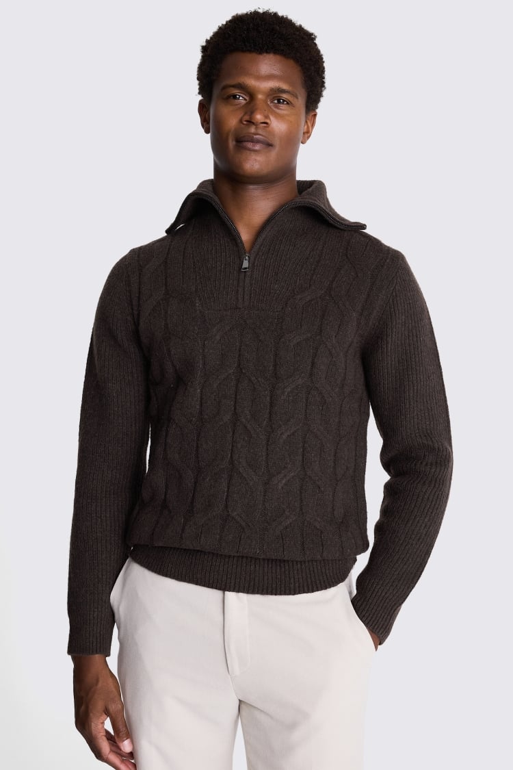 Brown Chunky Quarter Zip Jumper