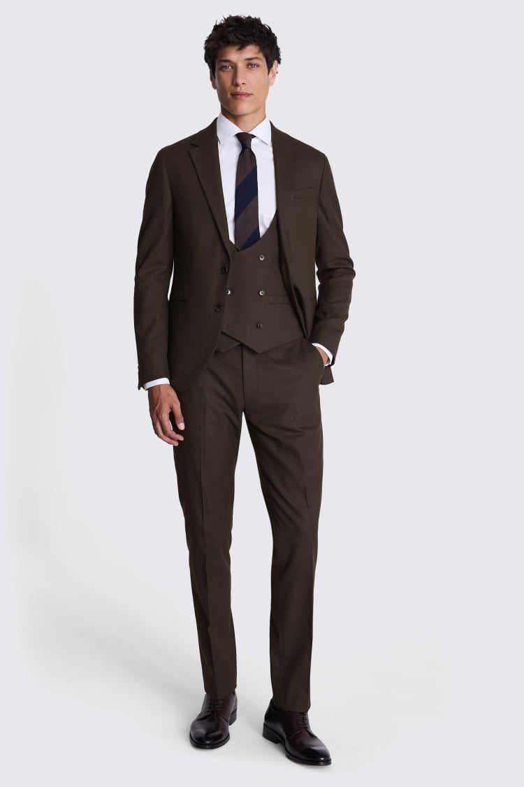 Slim Fit Brown Flannel Suit