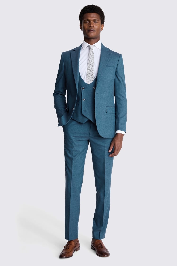 Tailored Fit Teal Flannel Suit