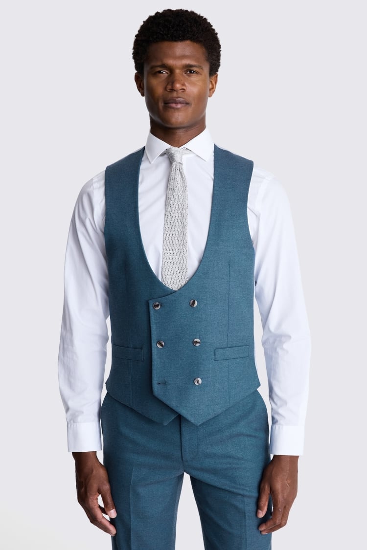 Tailored Fit Teal Flannel Waistcoat 